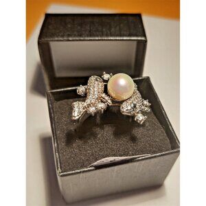 Italian Women's Size 8 Sterling Silver 925 Ring White Pearl &  CZ Dolphins